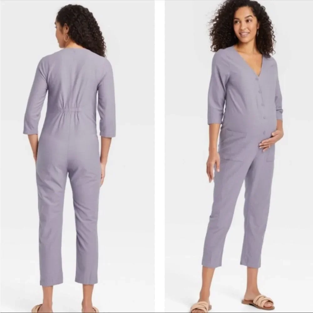THE NINES BY HATCH Maternity Jumpsuit Purple Lavender Size XS Relaxed Pockets